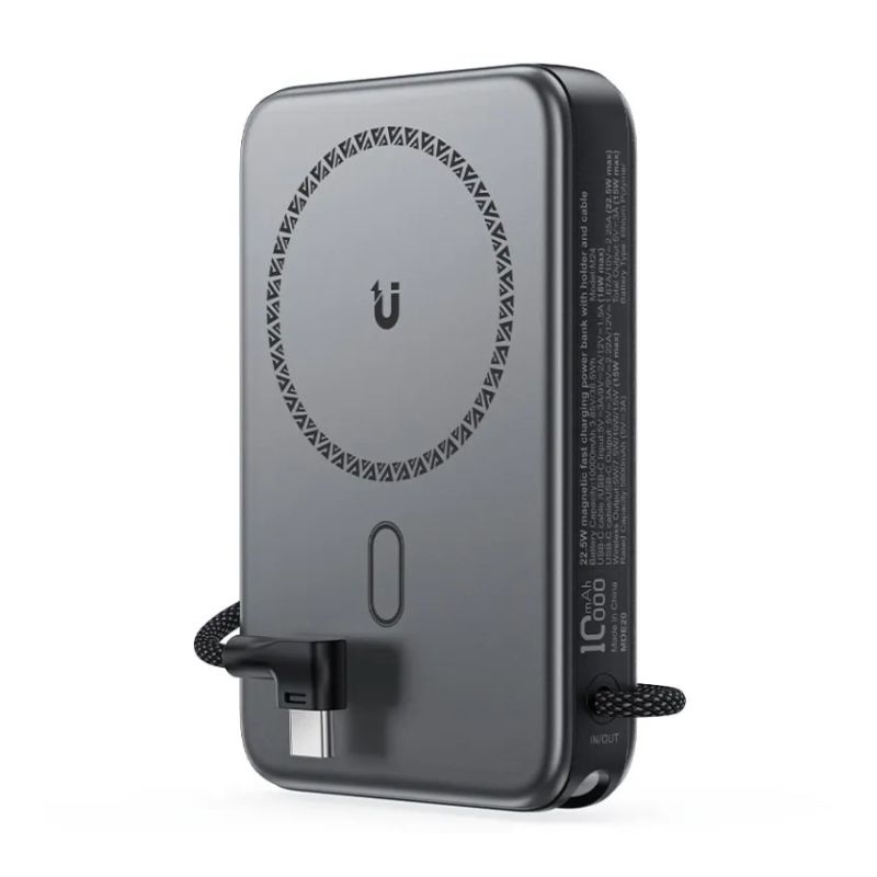 Зовнішній акумулятор ACEFAST M24-10000 22.5W magnetic fast charging power bank with holder and cable Metal Gray