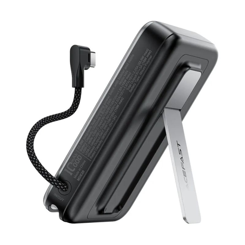 Зовнішній акумулятор ACEFAST M24-10000 22.5W magnetic fast charging power bank with holder and cable Metal Gray