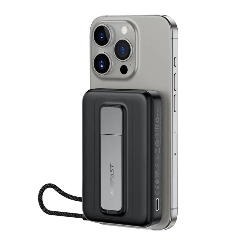 Зовнішній акумулятор ACEFAST M24-10000 22.5W magnetic fast charging power bank with holder and cable Metal Gray