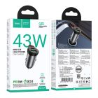 Автомобільний зарядний пристрій HOCO NZ16A Rigorous 43W dual port PD25W+QC3.0 car charger Metal Grey