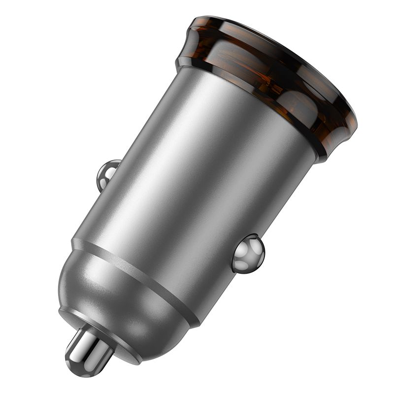 Автомобільний зарядний пристрій HOCO NZ16A Rigorous 43W dual port PD25W+QC3.0 car charger Metal Grey