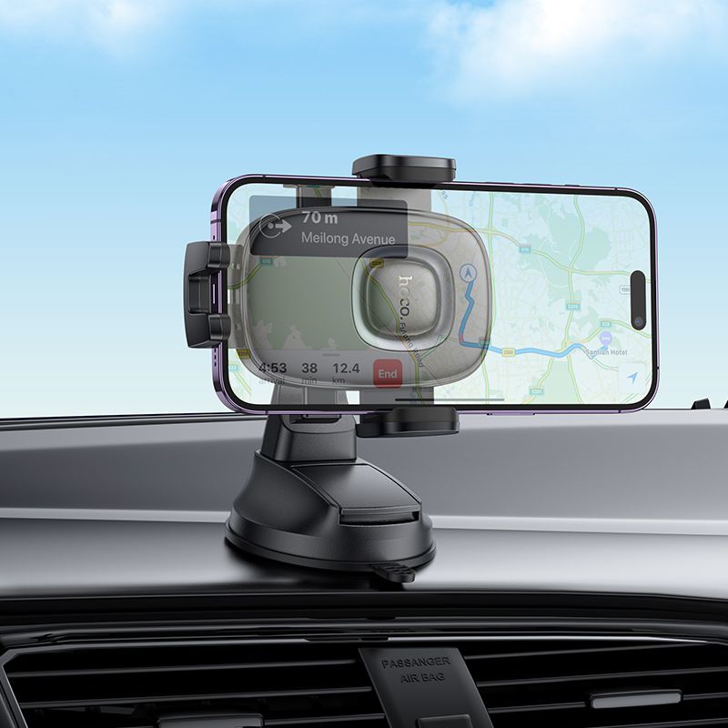 Автотримач для телефона HOCO H76 Crown one-button car holder(center console) Black Metal Gray