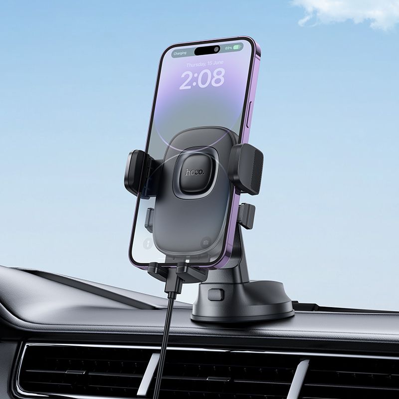 Автотримач для телефона HOCO H76 Crown one-button car holder(center console) Black Metal Gray
