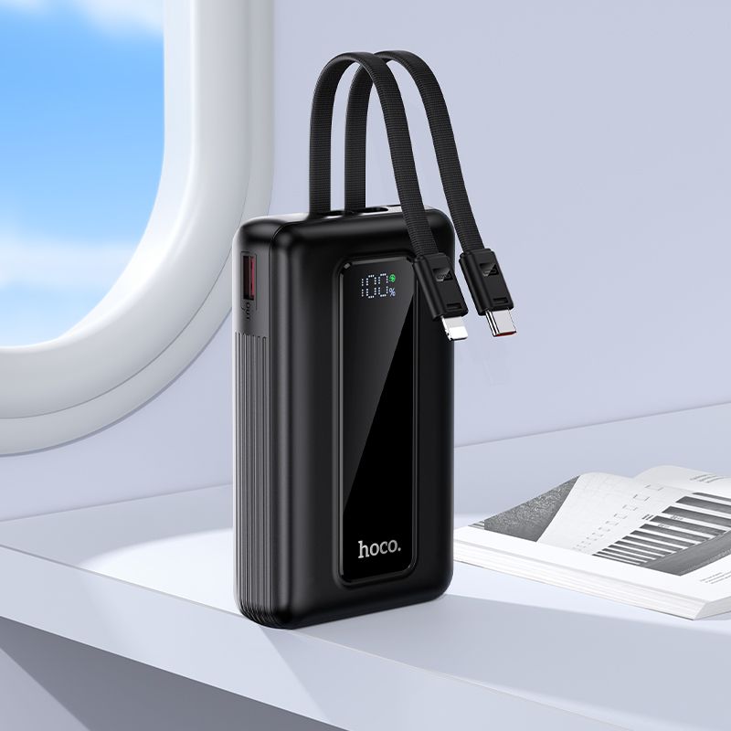 Зовнішній акумулятор HOCO J162A Full power 22.5W+PD20W fully compatible power bank with two cables(20000mAh) Black
