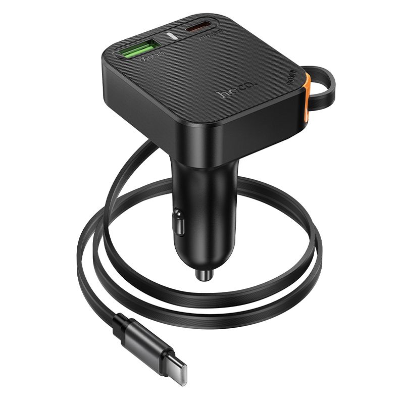 Автомобільний зарядний пристрій HOCONZ18 Guardian PD65W(2C1A) car charger with retractable cable Black