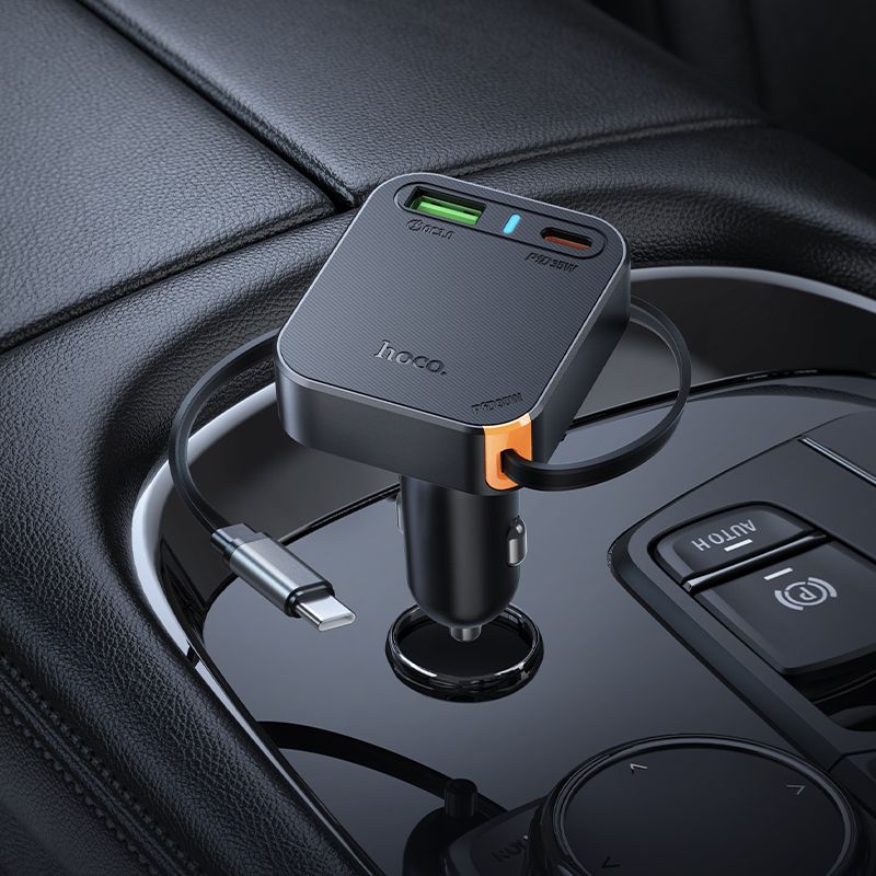 Автомобільний зарядний пристрій HOCONZ18 Guardian PD65W(2C1A) car charger with retractable cable Black