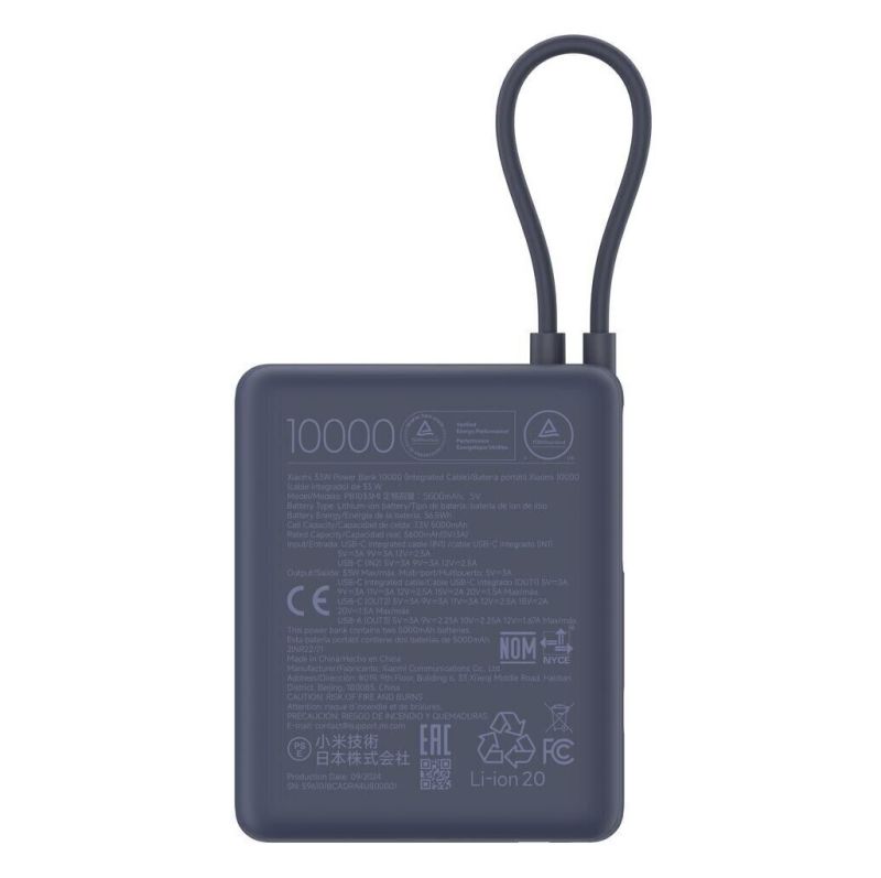 Зовнішній акумулятор Xiaomi 33W Power Bank 10000 (Integrated Cable) Ice Blue GL