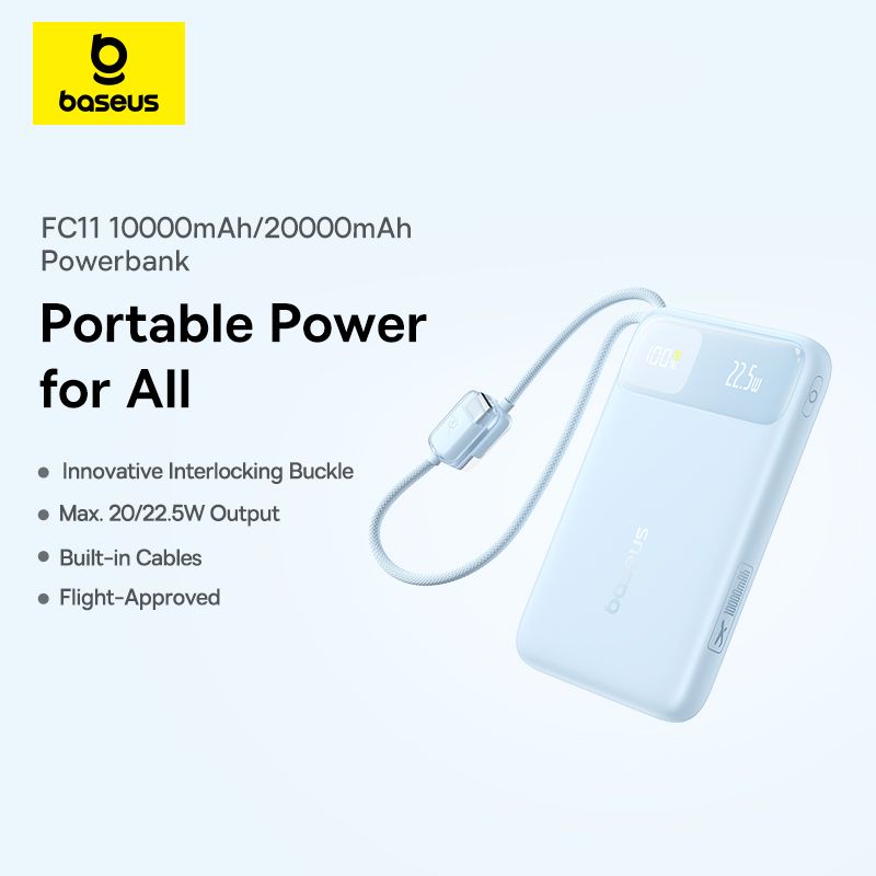 Зовнішній акумулятор Baseus EnerFill FC11 Digital Display Power Bank with Dual Built-in Cables 10000mAh 22.5W Cosmic Black