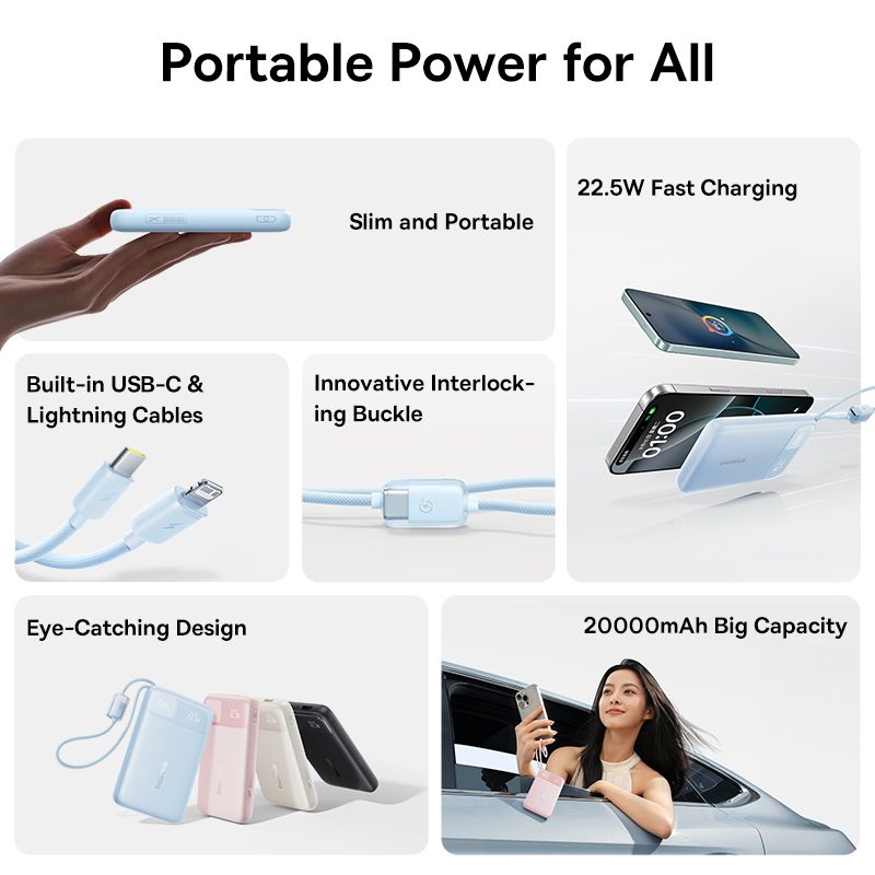 Зовнішній акумулятор Baseus EnerFill FC11 Digital Display Power Bank with Dual Built-in Cables 10000mAh 22.5W Cosmic Black