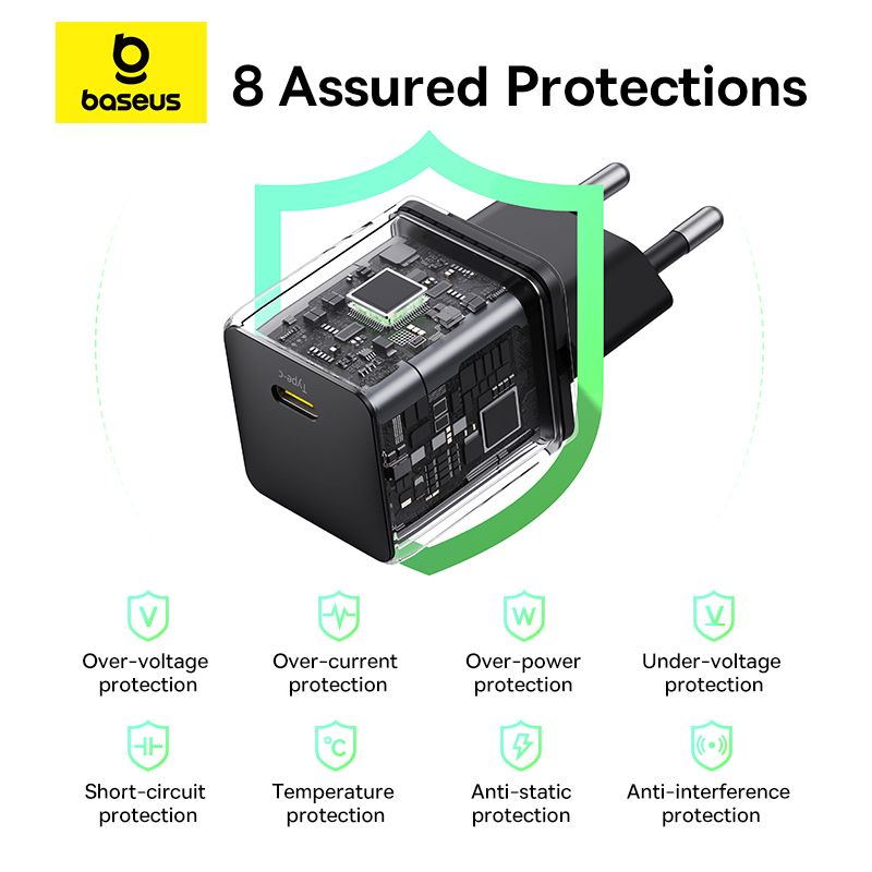 Мережевий зарядний пристрій з кабелем Baseus Palm Fast Charger 1C 20W EU Cosmic Black  set USB-C to iP 20W 1m