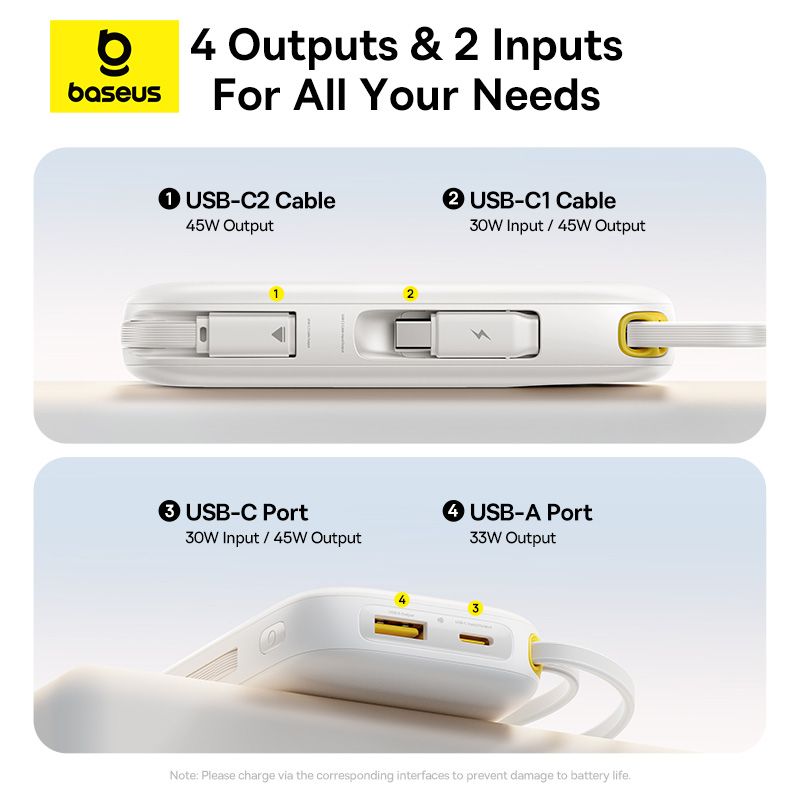 Зовнішній акумулятор Baseus EnerFill FC31 Qpow 3 Digital Display Power Bank with USB-C+iP Cables 20000mAh 45W Moon White