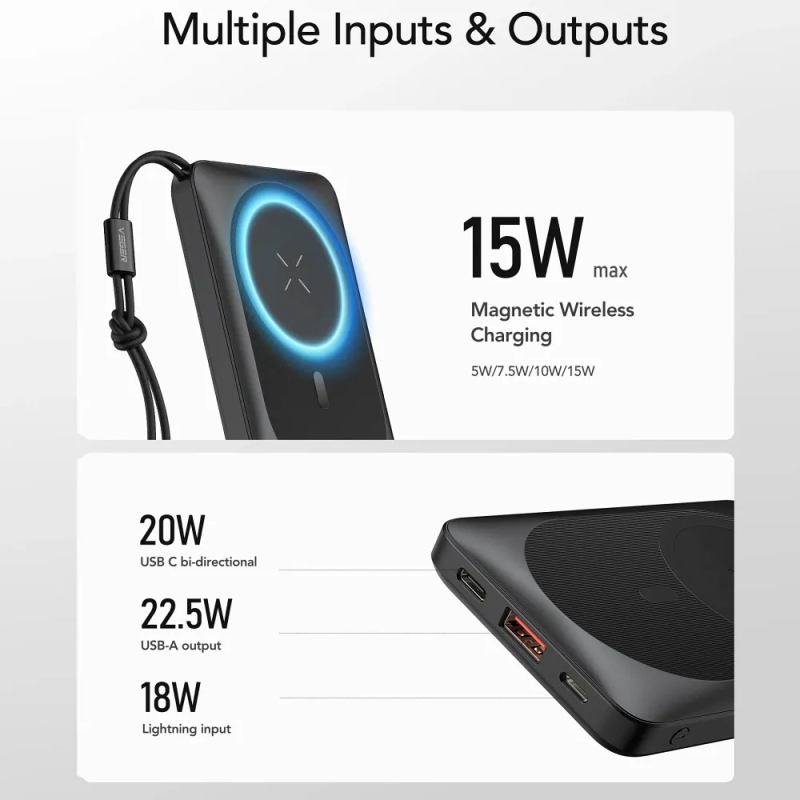 Зовнішній акумулятор VEGER 10000 mAh with wireless charging compatible with MagSafe PD QC3.0 2A 20W MagOn (VP1151 / W1151) white