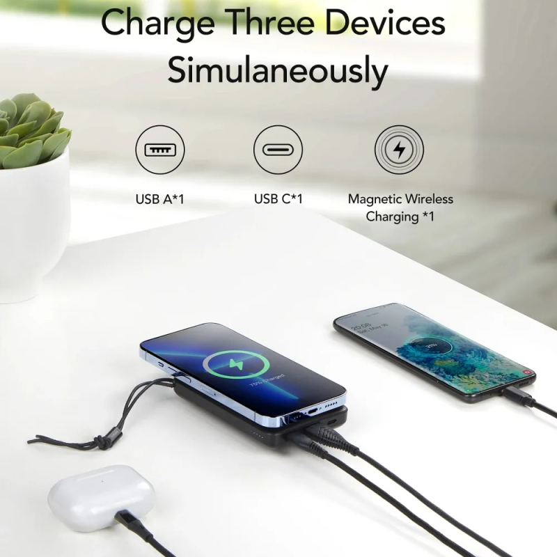 Зовнішній акумулятор VEGER 10000 mAh with wireless charging compatible with MagSafe PD QC3.0 2A 20W MagOn (VP1151 / W1151) white