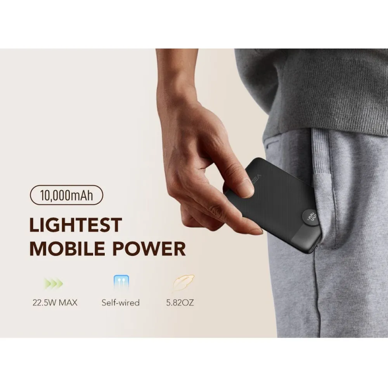 Зовнішній акумулятор VEGER 10000 mAh with built-in cables Type C / Lightning PD QC3.0 2A 22,5W C11 (W1170) black