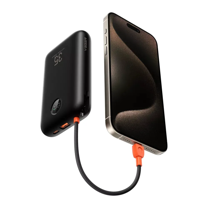 Зовнішній акумулятор VEGER 20000 mAh with built-in cables Type C / Lightning PD QC3.0 35W K2 (W2068) black