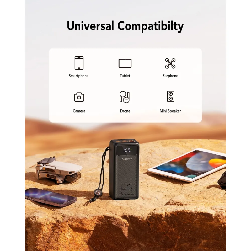 Зовнішній акумулятор VEGER 50000mAh 185Wh 3.7V With Built-in LED Flash