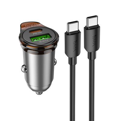 Автомобільний зарядний пристрій HOCO NZ16A Rigorous 43W dual port PD25W+QC3.0 car charger set(C to C) Metal Grey
