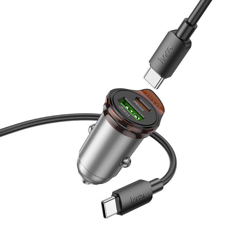 Автомобільний зарядний пристрій HOCO NZ16A Rigorous 43W dual port PD25W+QC3.0 car charger set(C to C) Metal Grey
