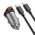 Автомобільний зарядний пристрій HOCO NZ16A Rigorous 43W dual port PD25W+QC3.0 car charger set(C to C) Metal Grey