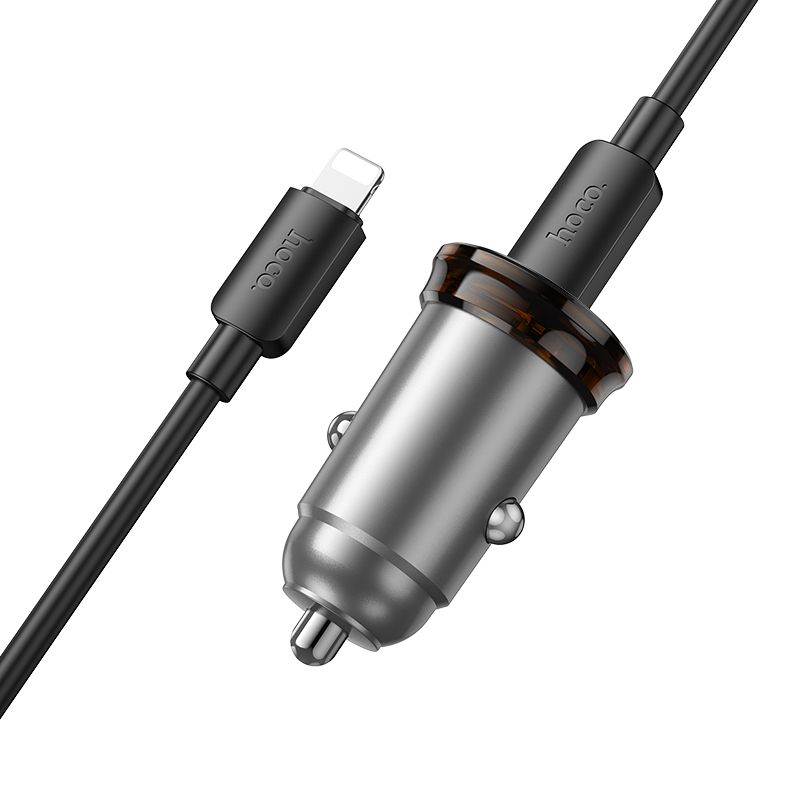 Автомобільний зарядний пристрій HOCO NZ16A Rigorous 43W dual port PD25W+QC3.0 car charger set(C to iP) Metal Grey