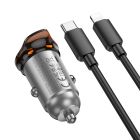Автомобільний зарядний пристрій HOCO NZ16A Rigorous 43W dual port PD25W+QC3.0 car charger set(C to iP) Metal Grey