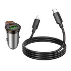 Автомобільний зарядний пристрій HOCO NZ16A Rigorous 43W dual port PD25W+QC3.0 car charger set(C to iP) Metal Grey