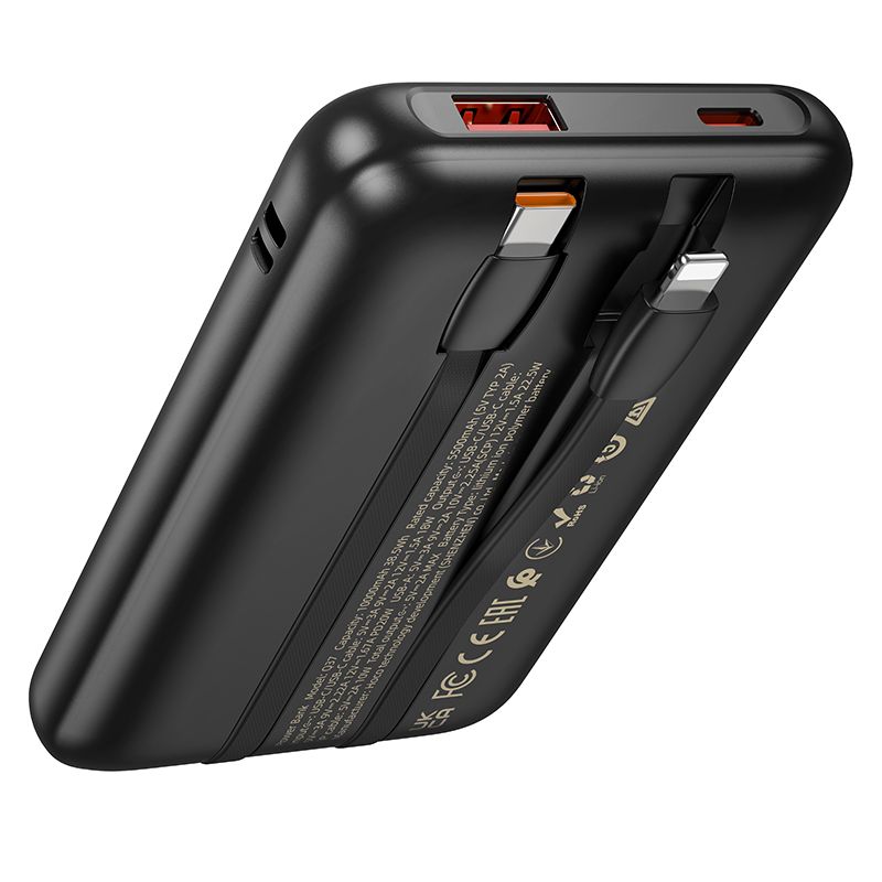 Зовнішній акумулятор HOCO Q37 Graceful 22.5W+PD20W power bank with two cables(10000mAh) Black