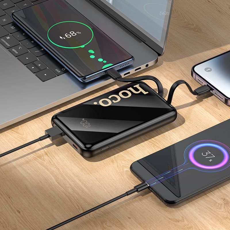 Зовнішній акумулятор HOCO Q37 Graceful 22.5W+PD20W power bank with two cables(10000mAh) Black