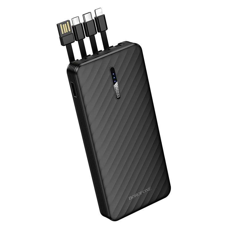 Зовнішній акумулятор BOROFONE BJ84 Smooth power bank with four cables(10000mAh) Black