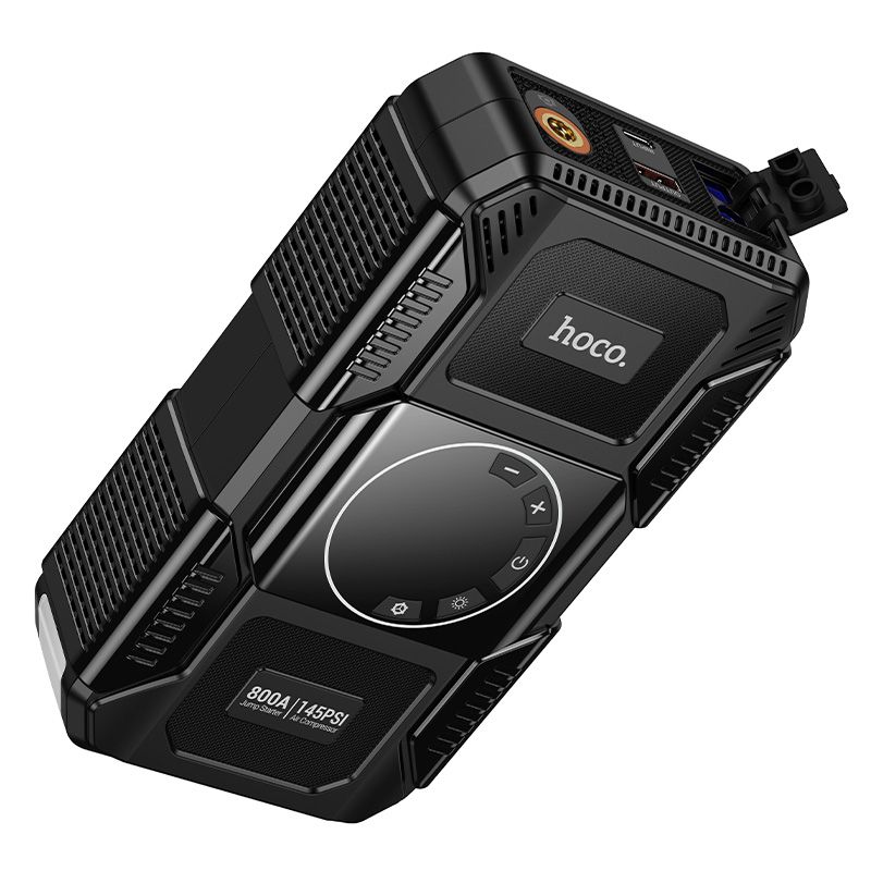 Автомобільний пуско-зарядний пристрій з насосом HOCO QS6 Clever Intelligent air pump+emergency start-up power bank(8000mAh) Black