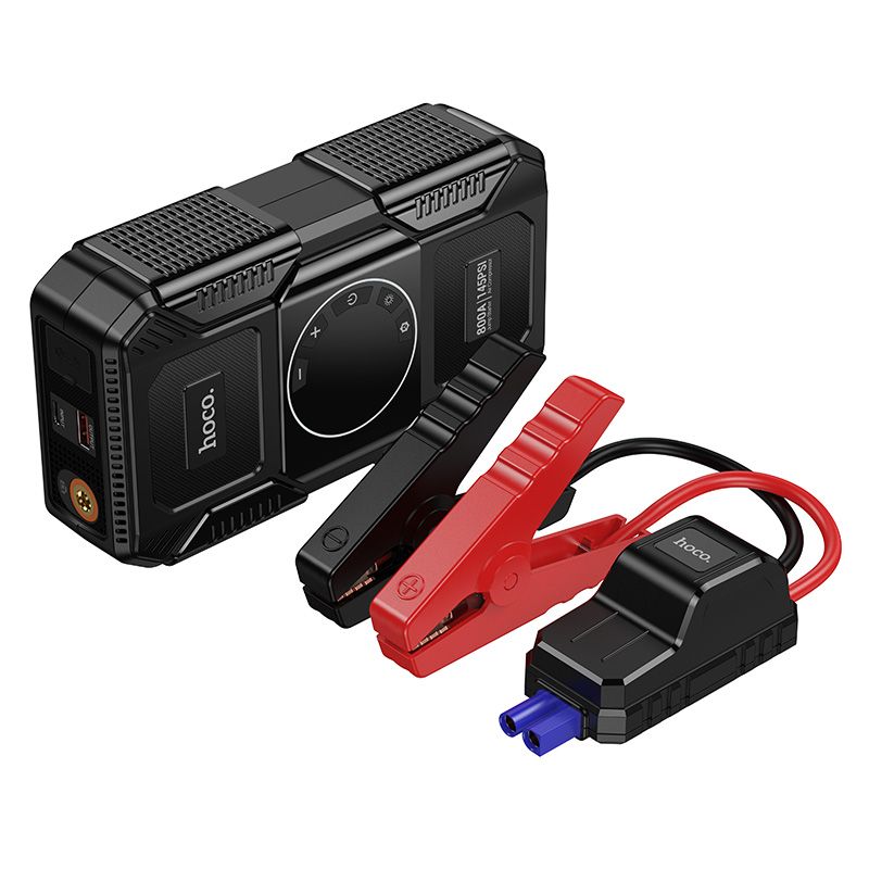 Автомобільний пуско-зарядний пристрій з насосом HOCO QS6 Clever Intelligent air pump+emergency start-up power bank(8000mAh) Black