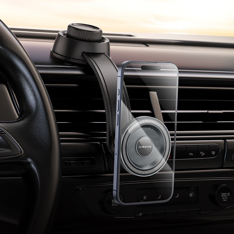 Автотримач для телефона BOROFONE BH123 Profit magnetic car holder(center console) black metal gray