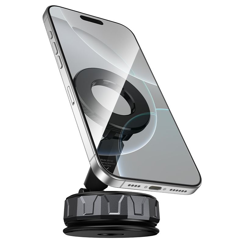 Автотримач для телефона BOROFONE BH140 Gloria vacuum suction cup magnetic ring holder(multi-scene) black metal gray