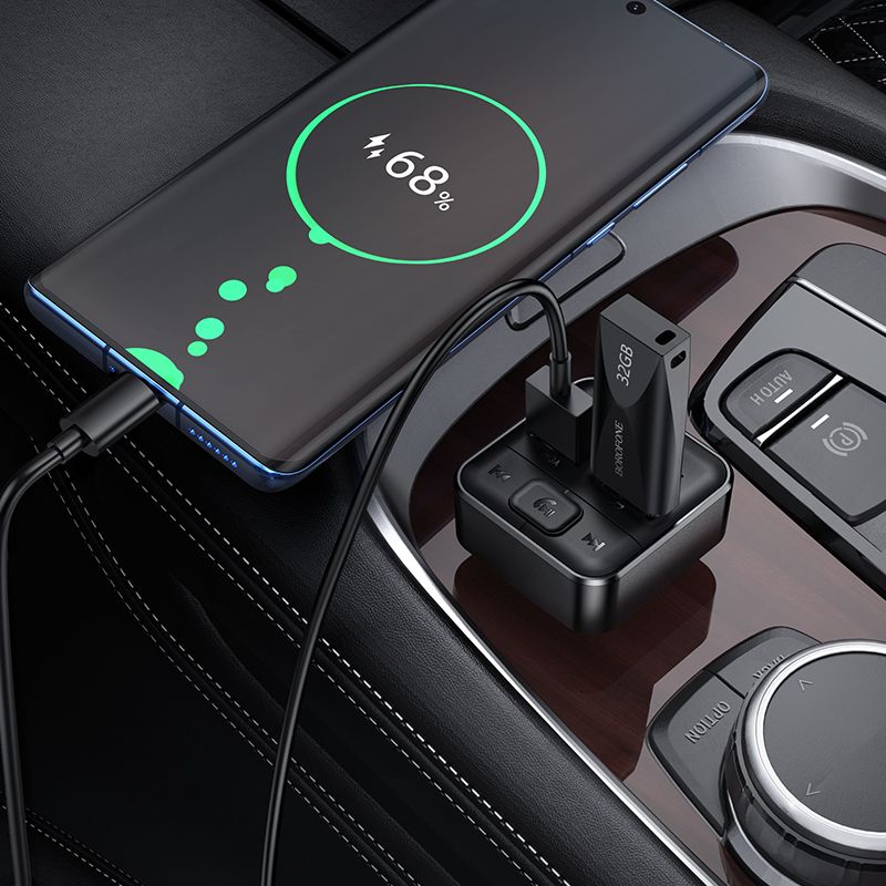 АЗП з FM-модулятором BOROFONE BC63 Selecto car BT FM transmitter Black