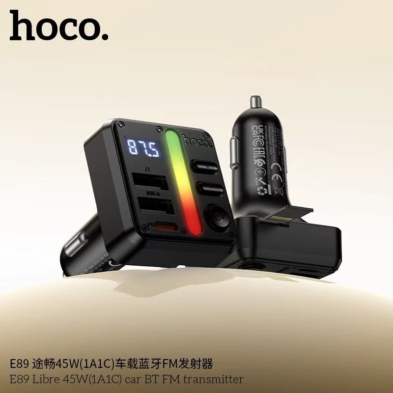 АЗП з FM-модулятором HOCO E89 Libre 45W(1A1C) car BT FM transmitter Black