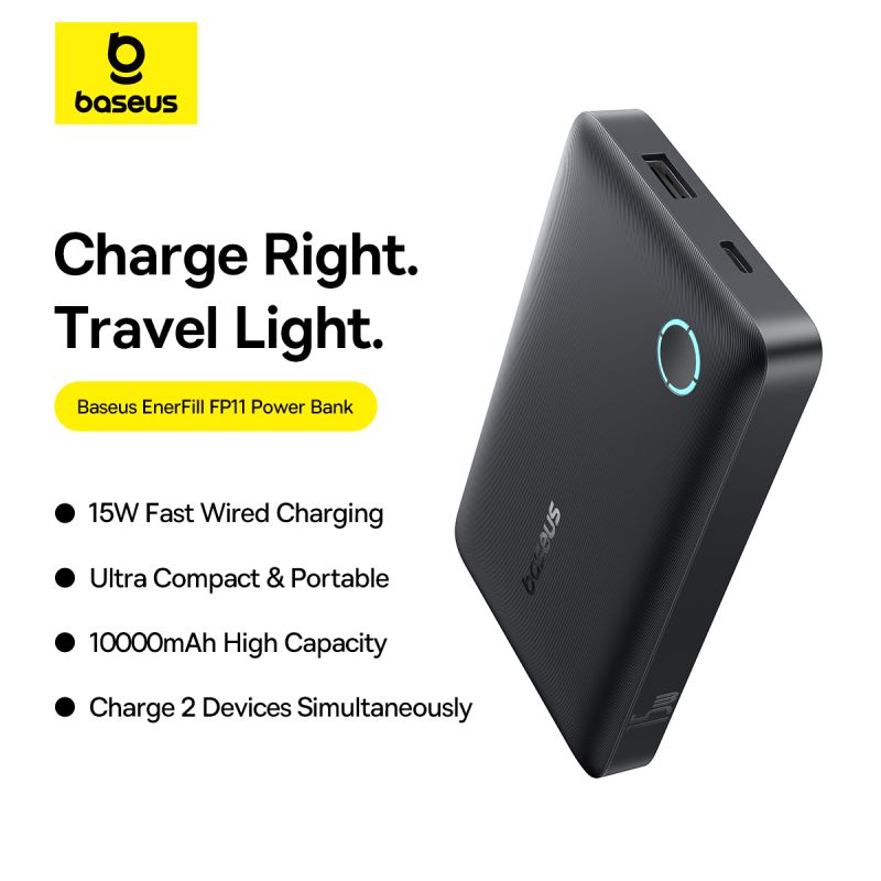 Зовнішній акумулятор Baseus EnerFill FP11 Power Bank 10000mAh 15W Cosmic Black (Includes Simple Type-C to Type-C Cable 20V/3A 30cm Black)