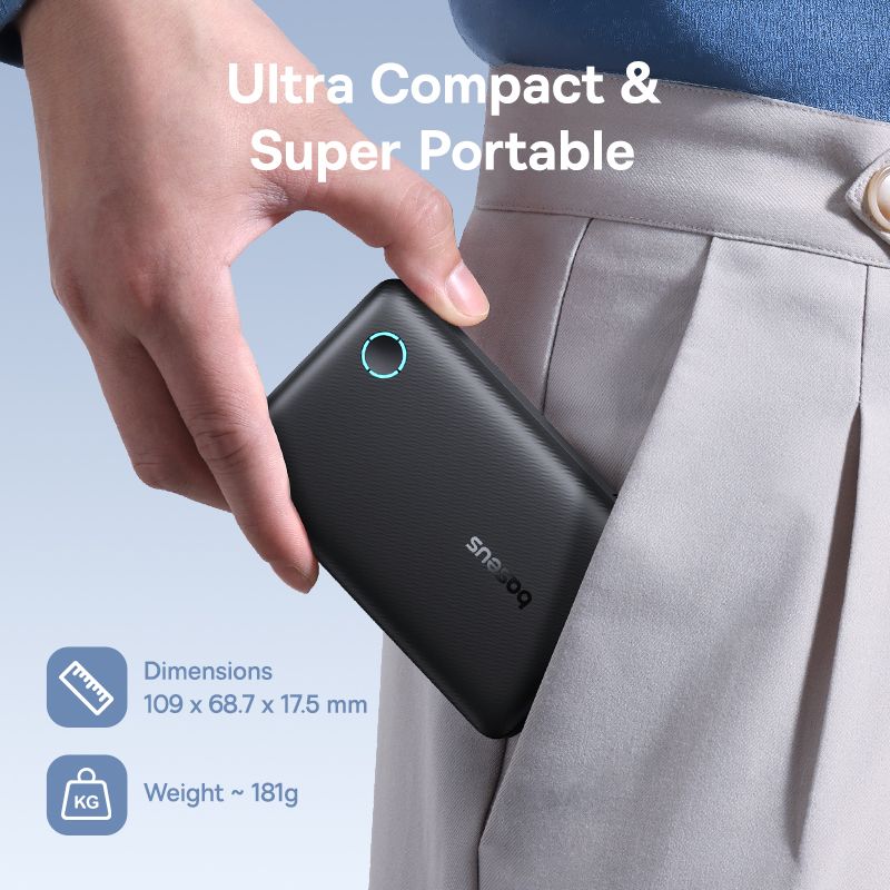 Зовнішній акумулятор Baseus EnerFill FP11 Power Bank 10000mAh 15W Cosmic Black (Includes Simple Type-C to Type-C Cable 20V/3A 30cm Black)