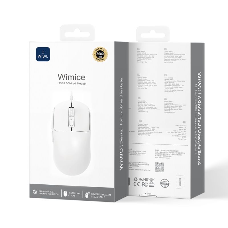 Маніпулятор миша бездротова WIWU USB2.0 Wired Mouse WM111 White