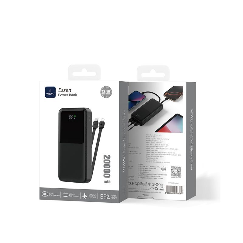 Зовнішній акумулятор WIWU Essen power bank 22.5W 20000mAh Wi-P082 (3C) Black