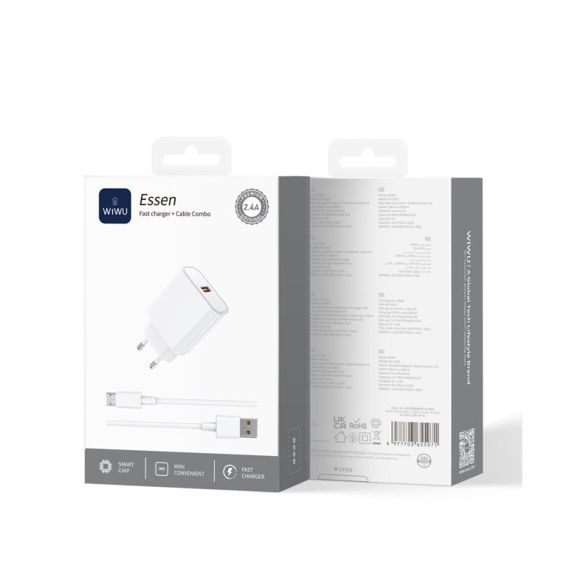 Мережевий зарядний пристрій WIWU 2.4A Essen GaN Fast Charger Combo with A-M cable Wi-G023 A-M EU White