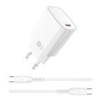 Мережевий зарядний пристрій WIWU 20W Essen GaN Fast Charger+ Cable Combo Wi-G007 C-C EU White