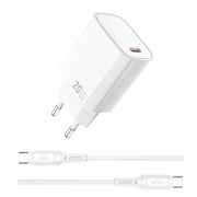 Мережевий зарядний пристрій WIWU 20W Essen GaN Fast Charger+ Cable Combo Wi-G007 C-C EU White