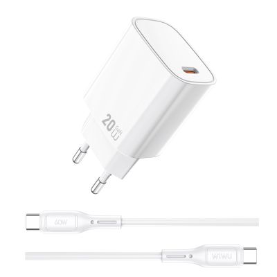Мережевий зарядний пристрій WIWU 20W Essen GaN Fast Charger+ Cable Combo Wi-G007 C-C EU White