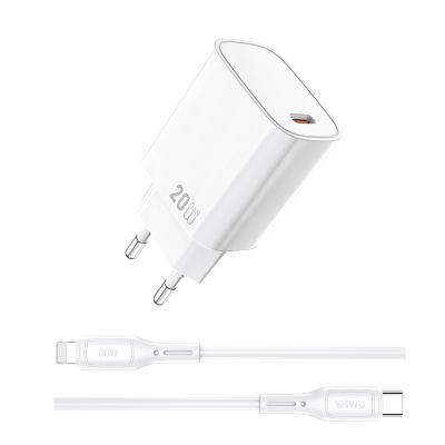Мережевий зарядний пристрій WIWU 20W Essen GaN Fast Charger+ Cable Combo Wi-G007 C-L EU White