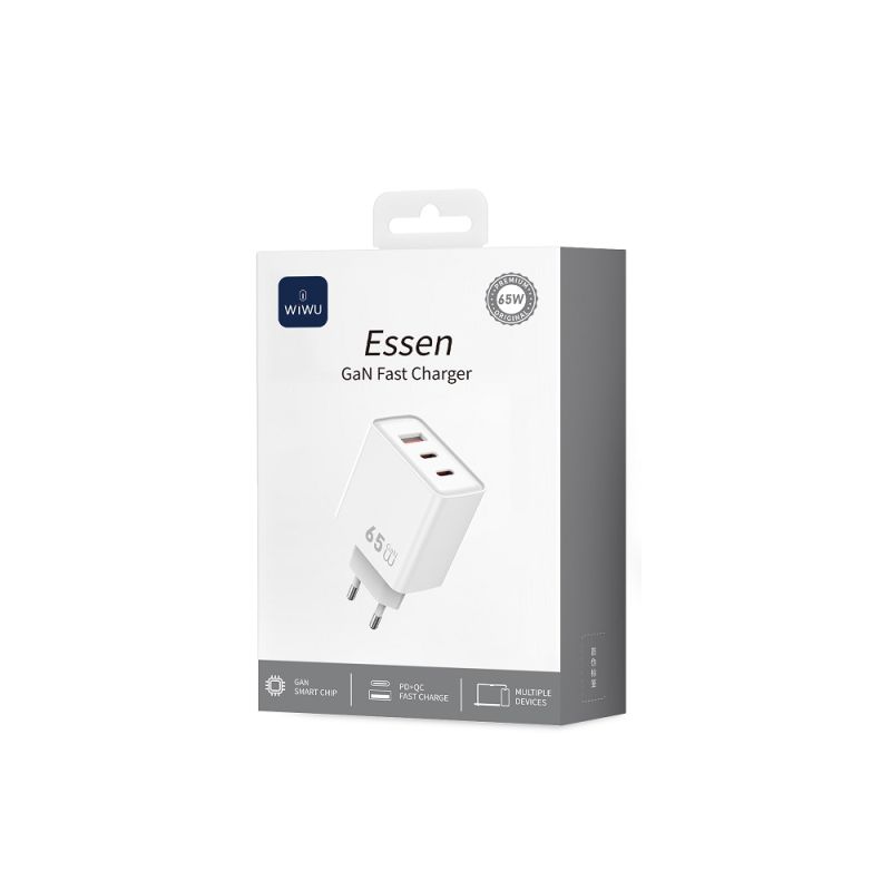 Мережевий зарядний пристрій WIWU 65W Essen GaN Fast Charger 1A+2C Wi-G005 EU White