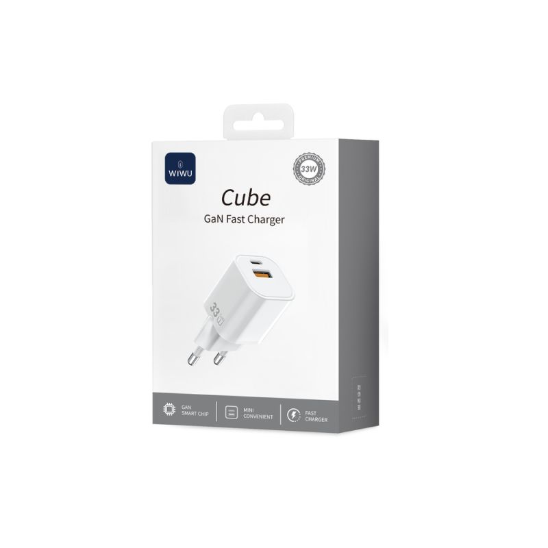 Мережевий зарядний пристрій WIWU 33W Cube GaN Fast Charger A+C Wi-G017 EU White