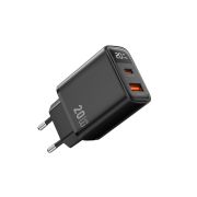 Мережевий зарядний пристрій WIWU 20W Firefly GaN Fast Charger 1A+1C with digital display Wi-G009 EU Black