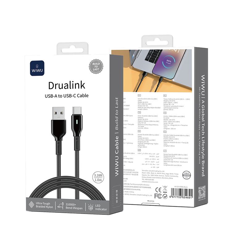 Кабель WIWU 27W Duralink Series Nylon Braided Cable Wi-C073 A-C 1M