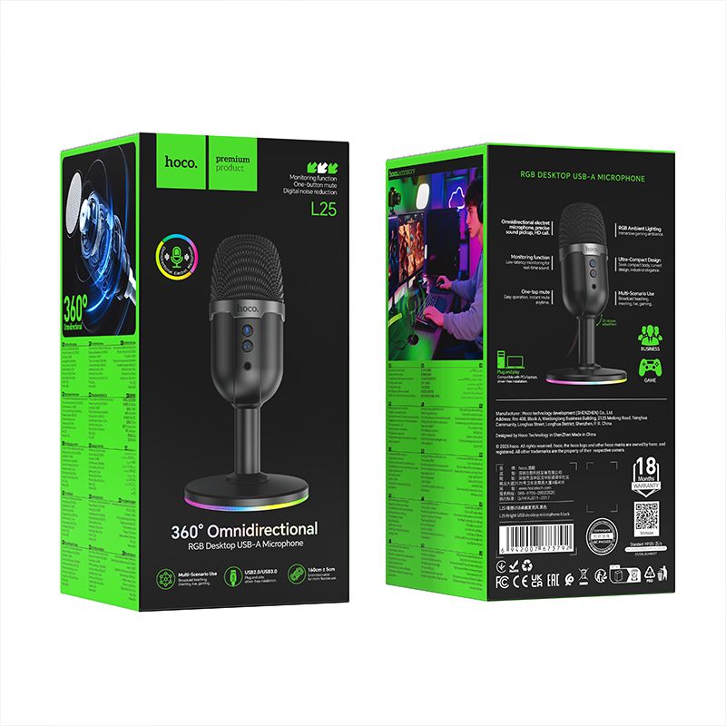 Мікрофон настільний HOCO L25 Bright (USB-A) Black