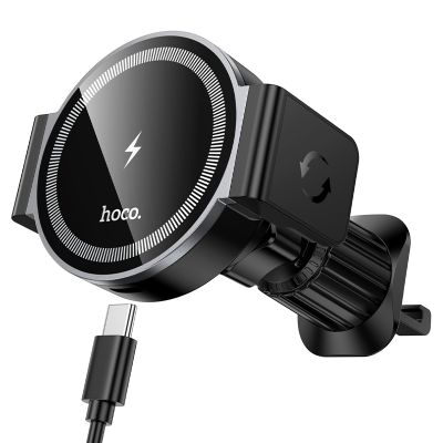 Автотримач для телефона з БЗП HOCO HW35 Power electric magnetic wireless fast charging car holder(air outlet) Black